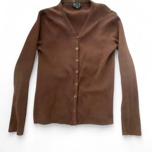 NY & CO New York & Company Chocolate Brown Ribbed Cardigan Size Small
